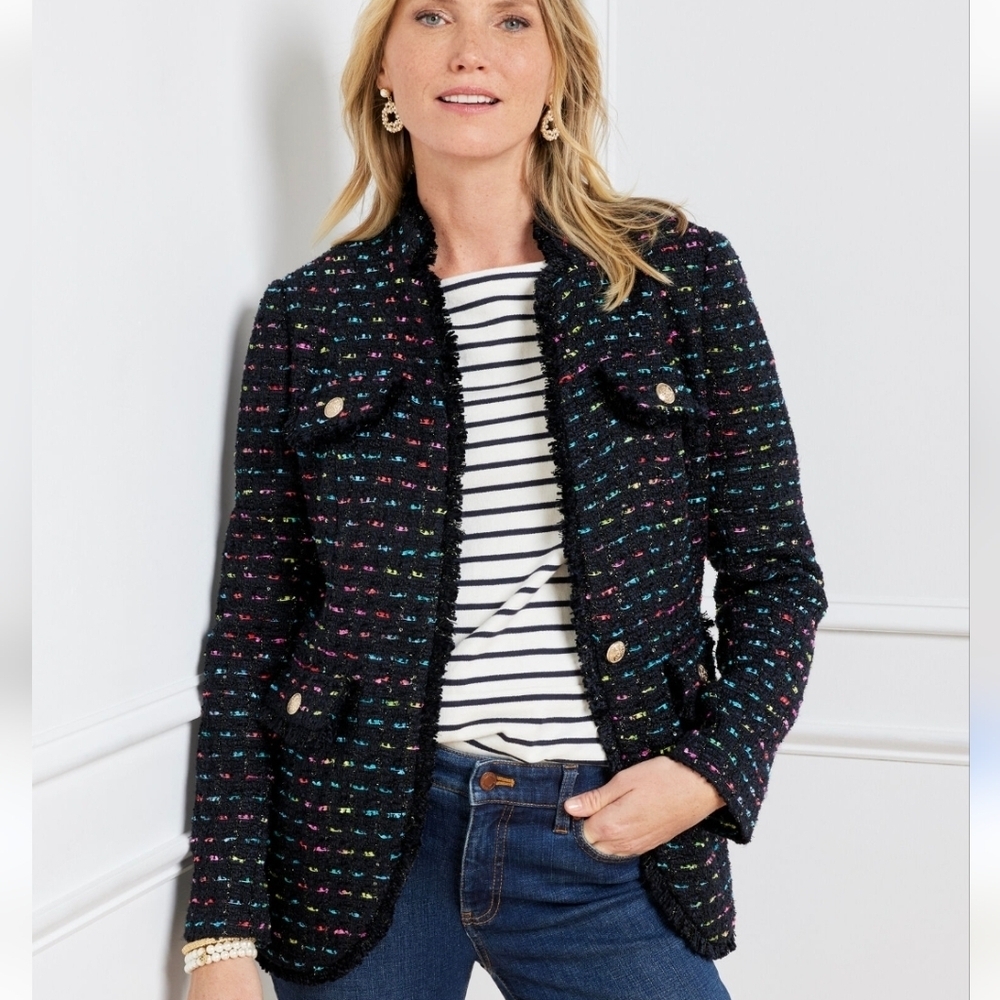 Talbots Black Blazer Classic Tweed Style